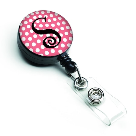 Carolines Treasures Letter S Monogram Pink and Black Polka Dots Retractable Badge Reel CJ1001-SBR